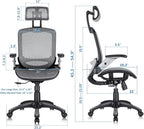 GABRYLLY Ergonomic Office Chair, High Back Home Desk Chair with Headrest, Flip-Up Arms, 90-120° Tilt Lock and Wide Cushion, Big and Tall Mesh Chairs for Man Woman, Grey Task Chair