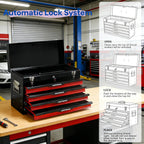 4 Drawers Tool Box, 21" Portable Steel Tool Chest with Top Tool Tray,Key Lock & Latch Closure,Liners,Handle,Ball Bearing Sides, Portable Tool Storage Organizer for Garage Workshop (Black)