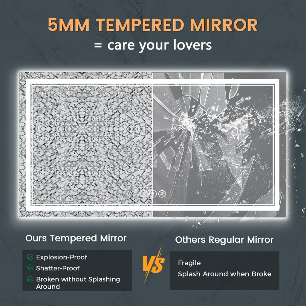 New LED Bathroom Mirror 72x36 Inch with Front and Backlit, CRI 90+, 3 Colors & Stepless Dimmable Lighted Bathroom Mirror, Anti-Fog, Memory, Top-Grade Tempered Glass, Rotatable
