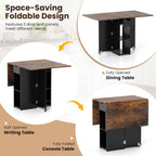 Giantex 47.5" Folding Dining Table for 2-4, Drop Leaf Wooden Dinner Table with 2-Tier Storage Shelf and Drawer, Lockable Wheels, Space Saving Kitchen Tables for Dinette, Small Space (Black+Brown)