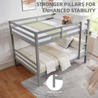 Full Over Full Bunk Bed with Ladder, Solid Wood Bunk Bed with High Guardrail and Ladder for Kids, Teens, Dorm Rooms, and Guest Rooms, No Box Spring Needed, Grey