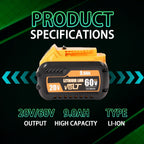 9Ah DCB609 Battery Replacement for Dewalt Flexvolt 20V/60V Max Lithium Ion Batteries