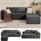 106" Cloud Sectional Couch, Left/Right Facing Convertible Sofa with Deep Seat, L-Shape Modular Upholstered Foam Couch for Living Room Bedroom, No Assembly Required (Corduroy Fabric, Grey)