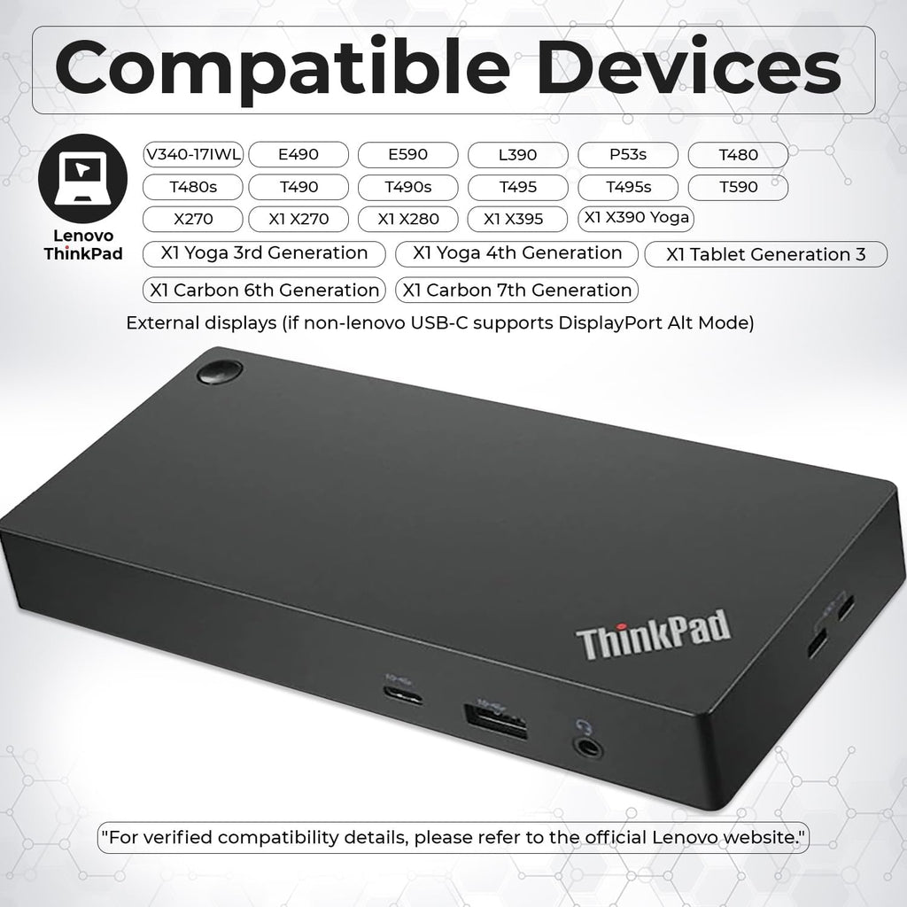 40AY0090US Lenovo Thinkpad Docking Station Dual Monitor - Supports 4K Display  Thinkpad Dock with 90W Adapter  HDMI  DisplayPort  USB C Cables & Cloth - Lenovo Docking Station