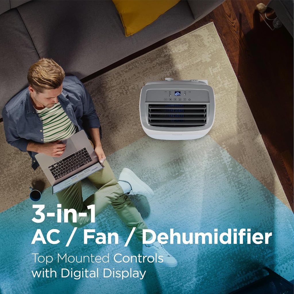 BLACK+DECKER Portable Air Conditioner, 9,000 BTU (5,300 BTU SACC) for Rooms up to 400 Sq. Ft., Portable AC with Follow Me Remote Control and Window Kit, BPACT08WT, White