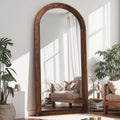 Antok Floor Mirror, Wood Full Length Mirror Wooden Full Body Mirror with Stand, Hanging Mounted for Living Room Cloakroom, 71"×32", Walnut, Arched Style