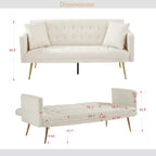72"Modern Velvet Sofa Bed Futon,Convertible Folding Sleeper Bed Couches with 3 Adjustable Backrests,Tufted Recliner Loveseat with Golden Chrome Legs for Small Living Room Office (Beige+buttons tufted)