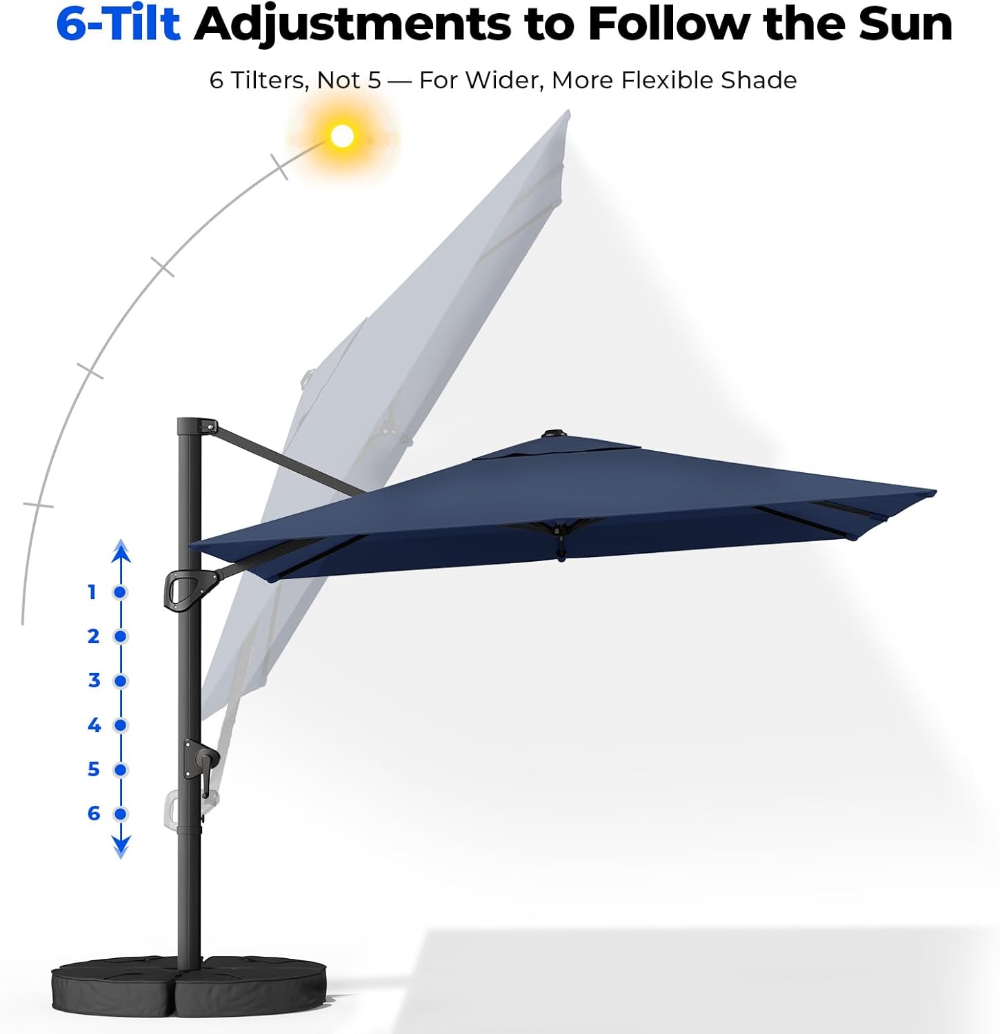 HOMSHADE 10x10 FT Cantilever Patio Umbrella Outdoor with Base- Large Offset Heavy-Duty Aluminum Umbrella with 360° Rotation, 6 Tilts, Windproof, 3-Year Fade Resistance for Pool Deck, Square, Navy Blue