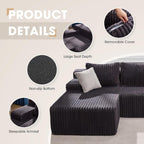 Modular Sectional Sofa Couches L-Shape Couch 3 Seat Modular Sofa Memory Foam Sectional Couches for Living Room, Cloud Couch with Oversized Chaise (Grey Stripe, 96" Left Facing Chaise)