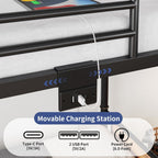 Metal LED Bunk Bed Twin Over Twin with 2 Storage Drawers, USB Charging Station, Industrial Bunkbeds Heavy Duty Bed with Safety Guardrail and Ladder, No Box Spring Needed, Vintage Brown