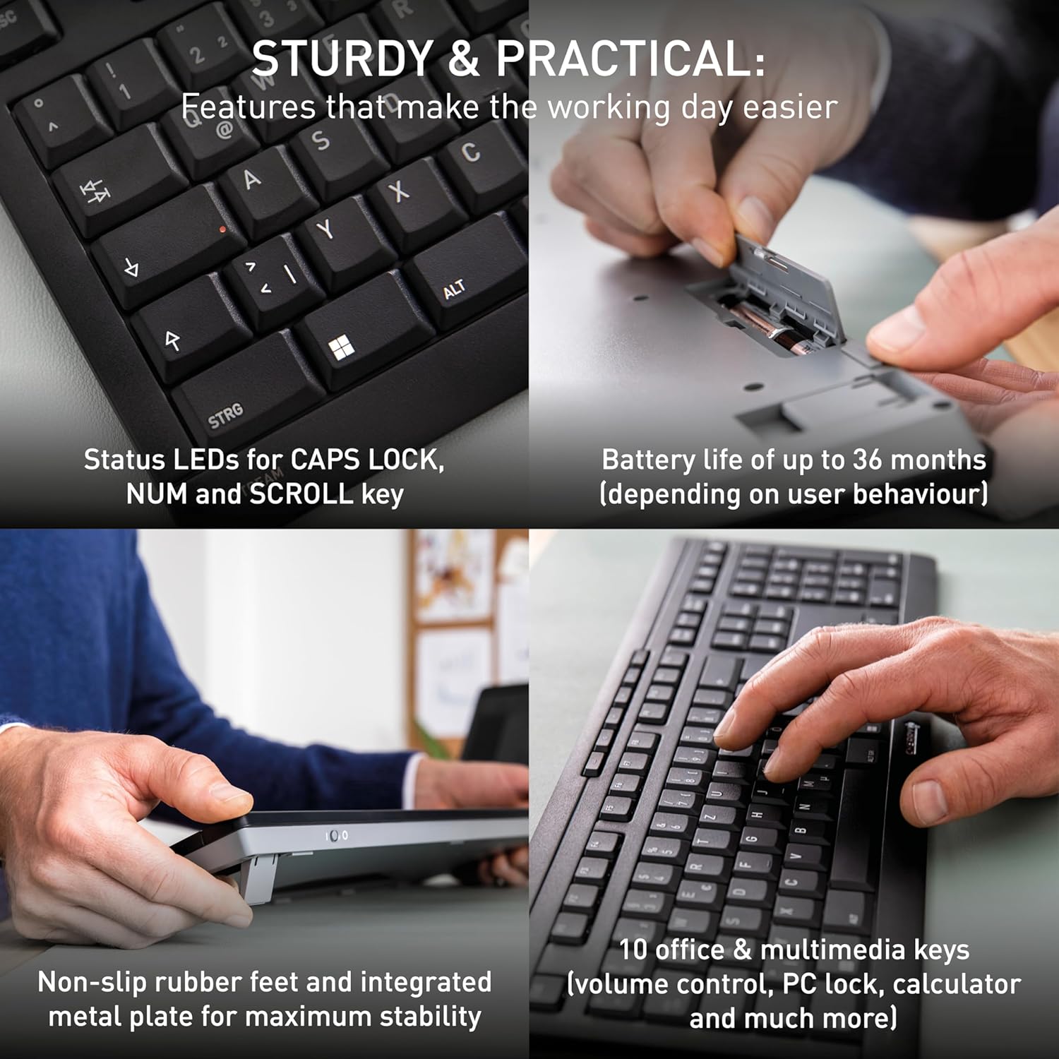 Cherry Stream Desktop Comfort, Wireless Keyboard and Mouse Combo, 2.4 GHz Connection, Whisper-Quiet Keys, Ergonomic Right-Handed Mouse, Battery-Powered, Black