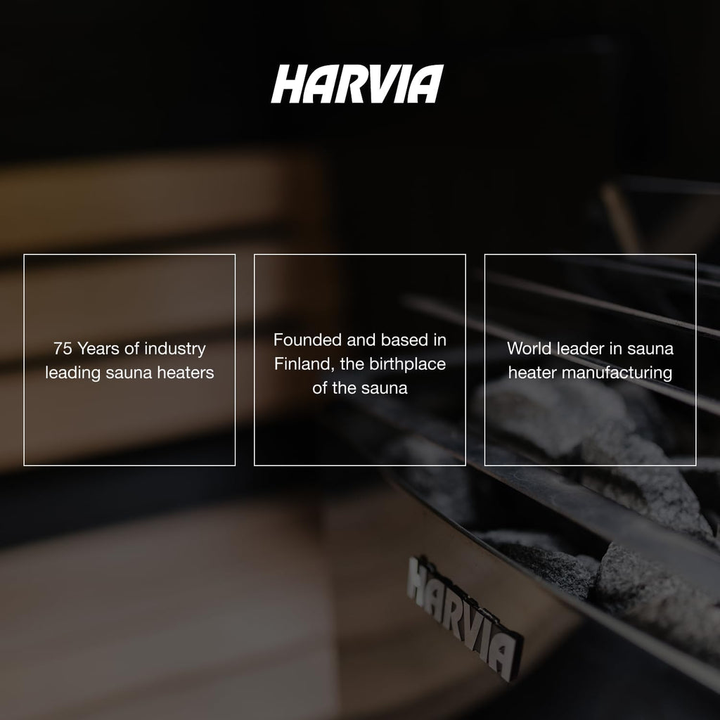 Harvia The Wall Electric Sauna Heater, Powerful 240V Sauna Stove for Medium Sized Rooms, Illuminated Operating Panel, Electric Heater for Dry Sauna Room, Includes Stones (6kW - Black)