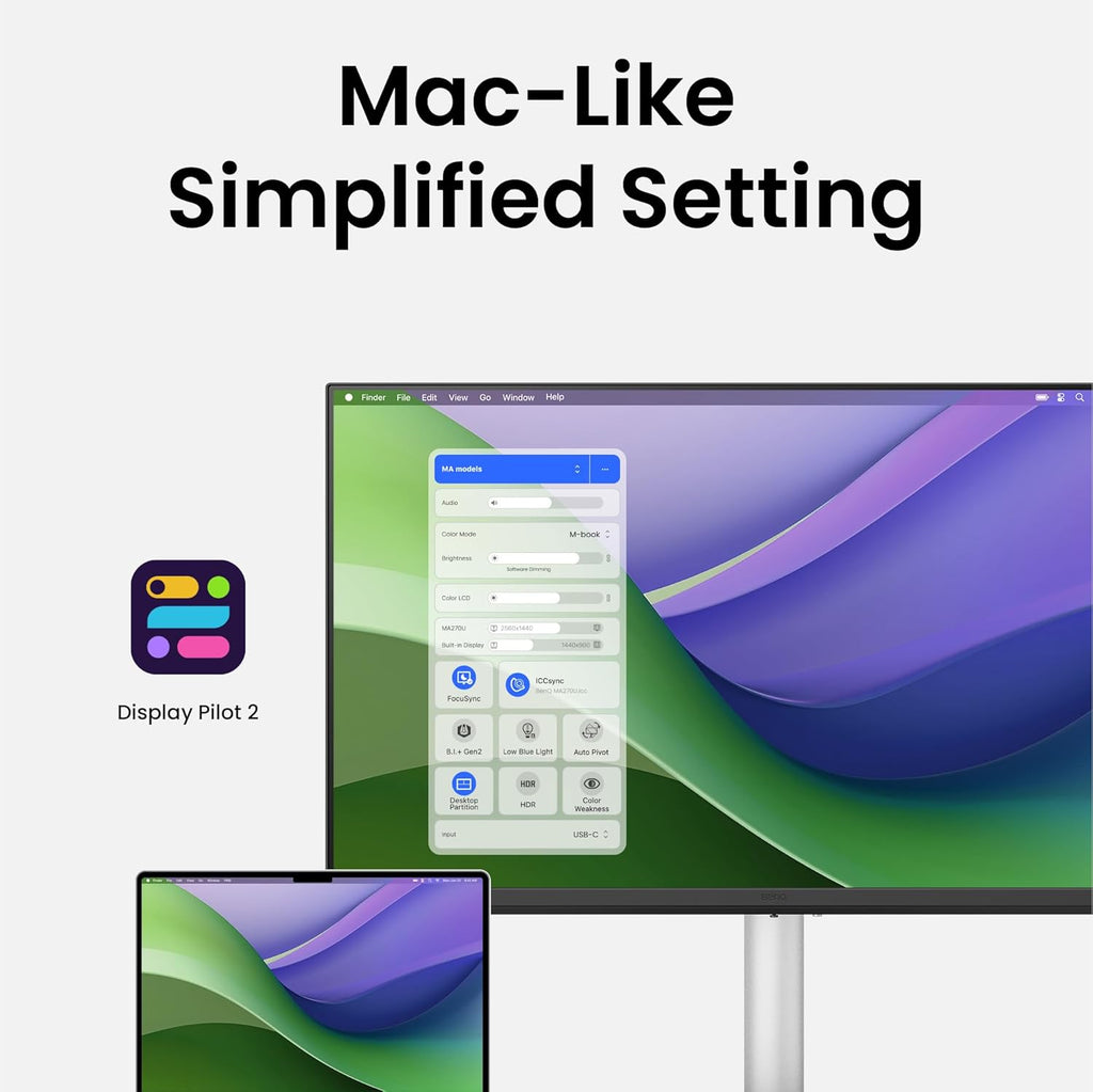 BenQ MA270U 27” 4K 3840x2160 Monitor for MacBook® Pro/Air  Dual USB-C  90W Power Delivery  Mac Color Match  USB Hub  Brightness & Volume Control on Mac  Height & Tilt Adjustable Stand  P3 Color Gamut