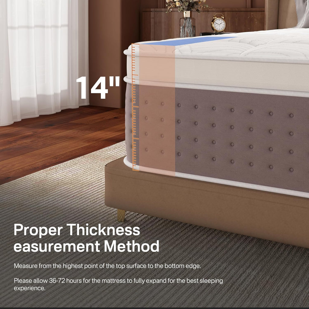 King Size Mattress 14 Inch, Hybrid King Mattress in a Box, Medium Firm Mattresses with Individual Pocket Springs and Soft Memory Foam for Cooler Sleep, Pressure Relief, Motion Isolation