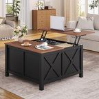Lift Top Coffee Table with Storage, 31.5" Farmhouse Coffee Tables with Wooden Lift Tabletop and Hidden Compartment Square Center Table for Living Room, Small Space Home Office, Black