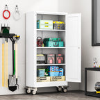 erosoei 61" H Metal Garage Storage Cabinet, Rolling Tool Cabinet with 2 Doors and Wheels, Locker Steel Cabinet with 3 Adjustable Shelves, Organization Cabinet for Garage,Office,Home,Gym,School（White）