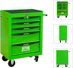 5 Drawers Tool Cart on Wheels, Multifunctional Rolling Tool Chest, Drawers Mobile Trolley Organizer Heavy Duty Tools Box with Locking Wheels & Ball Bearing Drawers (Green, 5 Drawers)