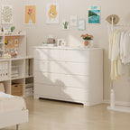 Gizoon 8 Drawer Dresser, 47" Wide White Dresser for Bedroom with Cut-Out Handles, Modern Wooden Chest of Drawers with Anti-Tip Kit, for Living Room, Hallway, Entryway, Home Office