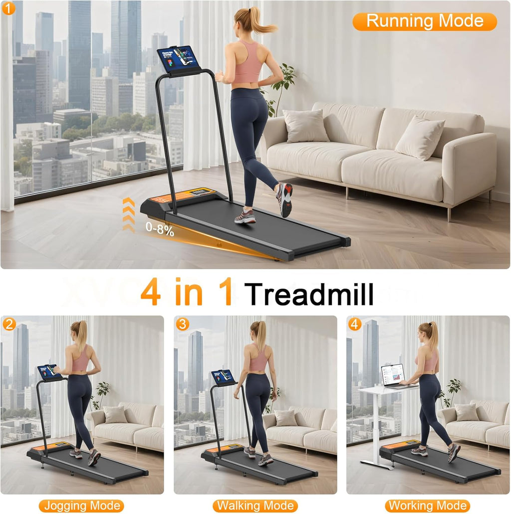 HOELLL Treadmills for Home Small with 0%-8% Incline and APP Sync, Compact Under Desk Walking Treadmill Pad with Handle Bar Removable, Remote Control and LED Display, 2.5HP