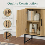 Best Choice Products Slatted Sideboard Buffet Cabinet, Entryway Table, Accent Storage Cabinet, Console Table for Hallway, Living Room, Dining Room – Natural Oak