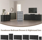 Farmhouse 9 Drawers Dresser for Bedroom, 63" Wide Modern Chest of Drawers with Deep Drawers & Bar Handles, Rustic Wood Dresser TV Stand, Wooden Closet Storage Organizer for Living Room, Hallway, Black