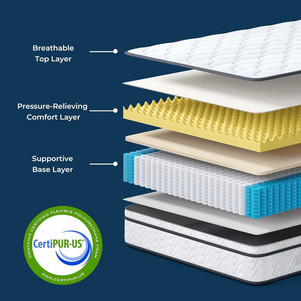 Vesgantti Twin XL Mattress 10 Inch, Fiberglass-Free | Cool Sleep Hybrid Mattress in a Box - Memory Foam & Pocket Springs, Ergonomic Design, Pressure Relief, Medium Firm Feel, 39"*80"*10"