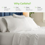 Cariloha Retreat 4-Piece Sateen Sheet Set | White | King | Lyocell Material | Breathable, Corner Straps, Extra Soft & Cooling