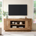 OKD Modern 70" TV Stand, Entertainment Center for TVs Up to 80", Media Console with Large Open Storage & Side Cabinets, Thick Wood Design for Living Room, Light Knotty Oak