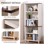 71" Tall Bookshelf, 5-Tier Farmhouse Bookcase, Free Standing Display Shelf & Storage Organizer for Living Room, Home Office, Bedroom,Antique White.