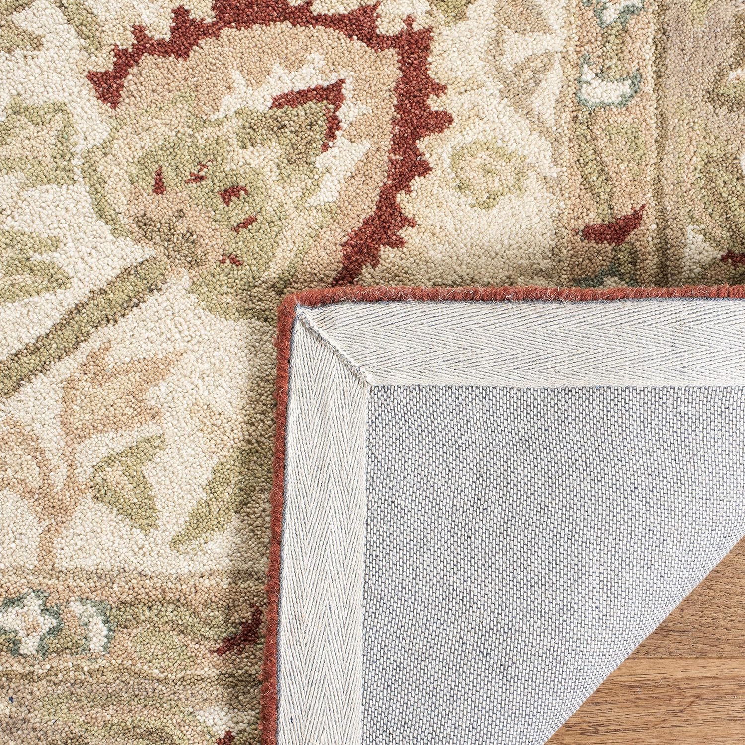 SAFAVIEH Anatolia Collection Area Rug - 8' x 10', Beige & Rust, Handmade Traditional Oriental Wool, Ideal for High Traffic Areas in Living Room, Bedroom (AN512E)