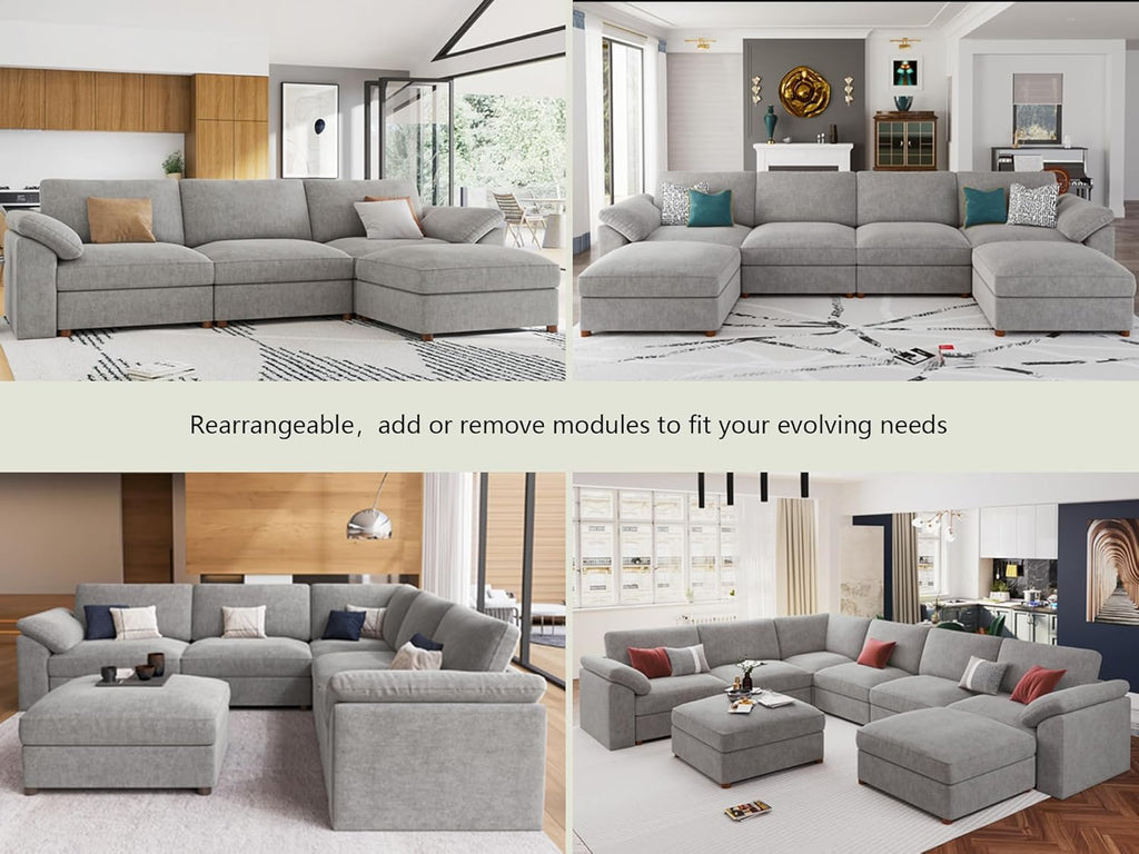 EASE MOOSE Oversized L Shape Sectional Modular Sofa,Wide Deep seat Sectional Sofa,FSC Certified Comfortable Chenille Grey Cloud Modular Sofa