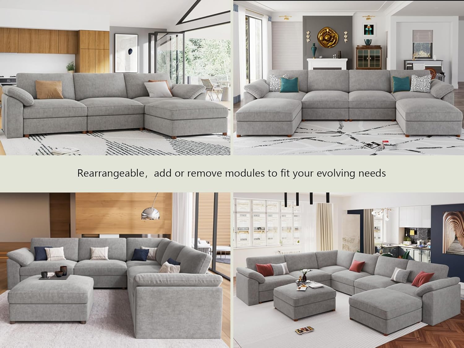 EASE MOOSE Oversized L Shape Sectional Modular Sofa,Wide Deep seat Sectional Sofa,FSC Certified Comfortable Chenille Grey Cloud Modular Sofa