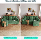 LINSY HOME 90.5'' Sectional Sleeper Sofa with Pull Out Couch Bed Modular (Green, 90.5'') | USB Charging, Pillow-style Armrest, Multiple Cushions, Storage Chaise, Corduroy Fabric