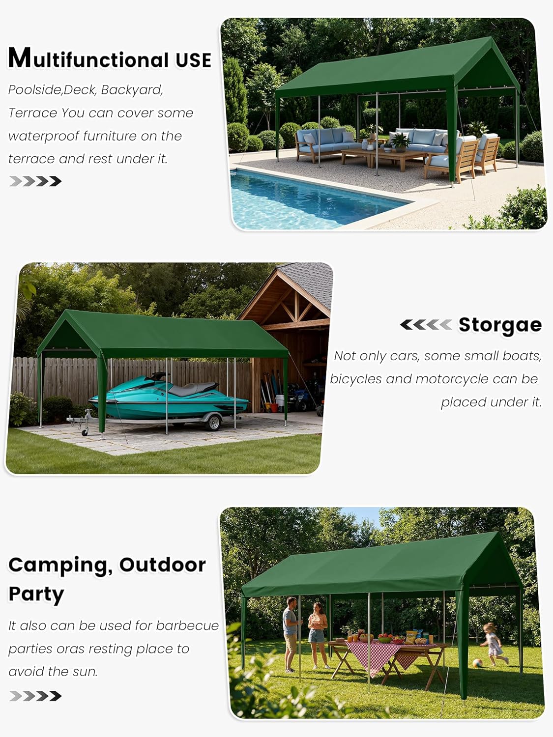 10 x 20 Ft Carport Replacement Cover, Heavy Duty Outdoor Car Tarp Canopy, Waterproof & UV Protected Tear Oxford Tarp with Ball Bungees (Frame is Not Included)