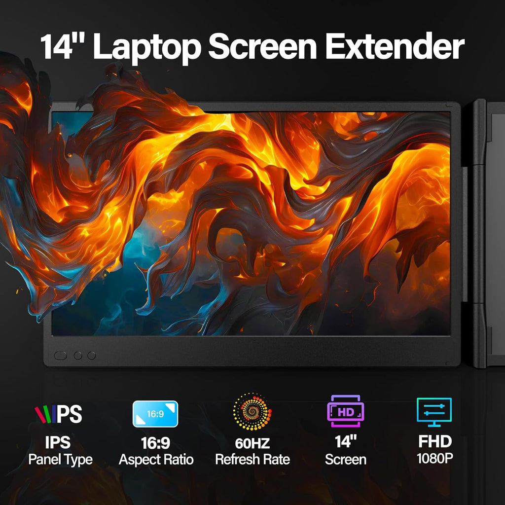 2025 Upgraded Laptop Screen Extender Portable  14" 1080P FHD IPS Screen  Monitor Extender for Laptop  Fit for 13-17"  Plug & Play Compatiable with Windows/Mac/Chrome/Android/Switch