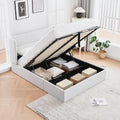 Queen Size Upholstered Platform Bed with Hydraulic, Bed Frame with Storage, Lift Up Storage Bed with Modern Linen Fabric Wingback, Wooden Slat, No Box Spring Needed, Easy Assembly, Off White