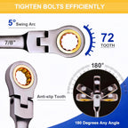15-Piece SAE Ratcheting Wrench Set (1/4″–1″), 72-Tooth Flex-Head Combination Wrenches, Heavy-Duty Cr-V Mechanic Tool Kit with Organizer Roll Bag