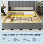 Allewie Queen Size Lift Up Storage Bed Frame, Hydraulic Support System, Upholstered Platform Bed Frame, Underneath Storage, Vertical Channel Tufted Headboard with Wingback, No Box Spring Needed, Grey