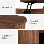 FABATO Oval Lift Top Coffee Table with Storage, Mid Century Modern Coffee Table for Living Room, 2 Tier Center Table with Lift-Top, 41.7" Fluted Wood Table for Reception Room, Home Office, Walnut