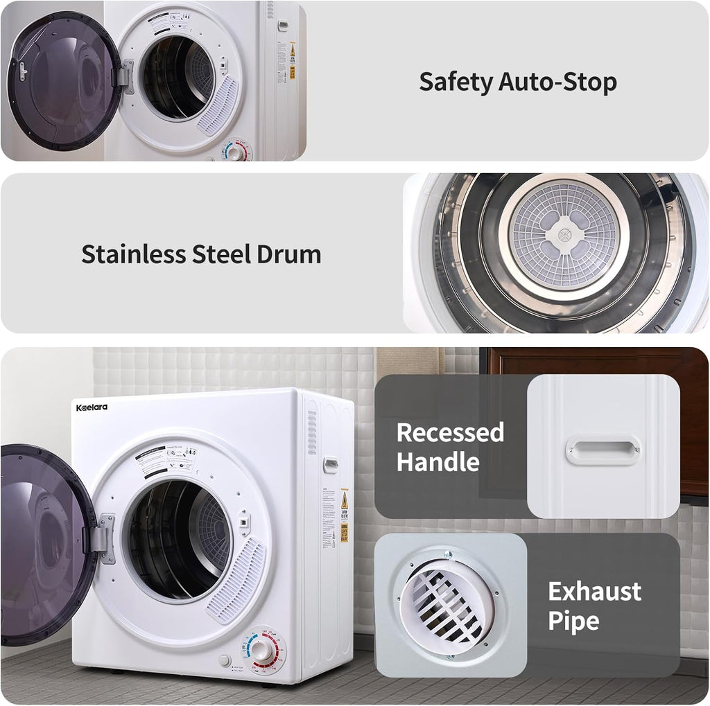 Portable Dryers for Laundry 1500W, 3.5 cu.ft Apartment Dryer with 4 drying Mode, Front Load Electric Dryer for RVs and Apartments, White