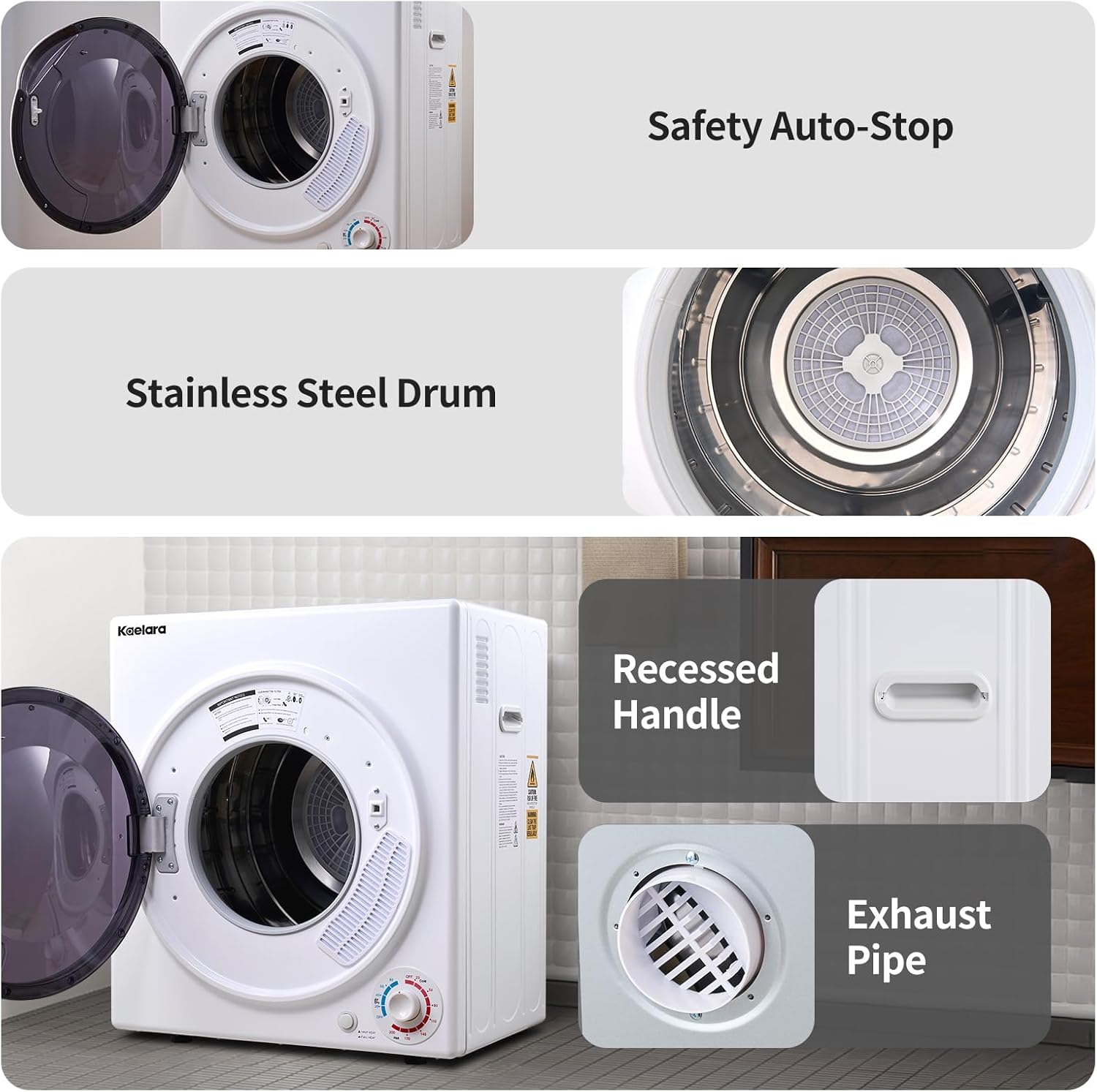 Portable Dryers for Laundry 1500W, 3.5 cu.ft Apartment Dryer with 4 drying Mode, Front Load Electric Dryer for RVs and Apartments, White