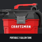 CRAFTSMAN V20 Cordless Vacuum Cleaner, Shop Vac Wet/Dry, 2 Gallon, 7ft Hose, Bare Tool Only (CMCV002B)