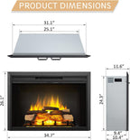 LegendFlame® Damon 35" W Electric Fireplace Insert with Glass Door and Mesh Screen (EF264B), Fireplace Heater 750/1500W, Fire Crackling Sound, Remote Control.
