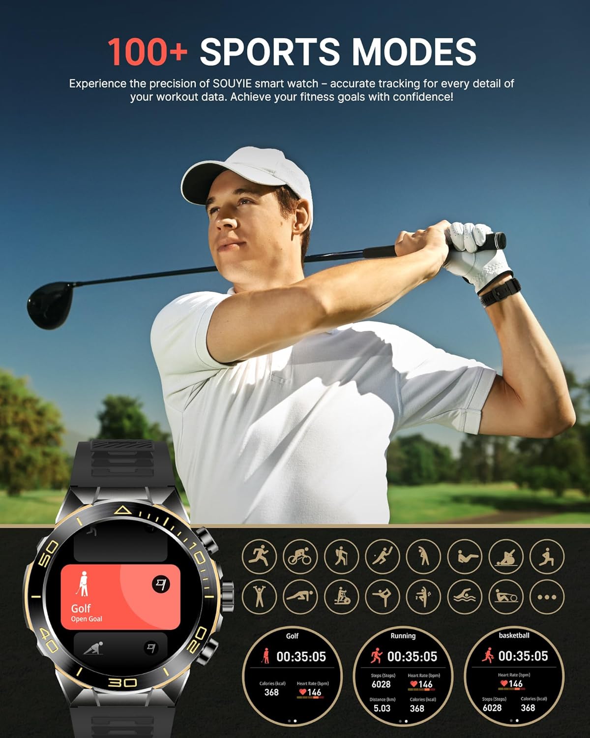 Smart Watch for Men Answer/Make Call for Android iPhone  1.43" AMOLED HD Screen Mens Luxury Watch  400mAh Heavy Duty Smartwatch Heart Rate Blood Oxygen Blood Pressure Sleep Monitor Pedometer  2 Straps