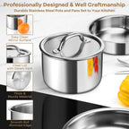 E-far 9pcs Stainless Steel Cookware Set, 3-Ply Pots and Pans Set w/Detachable Handle & Lid, Induction Cookware Kitchen Cooking Set for RV Camping, Nontoxic Whole Clad Frying/Saute/Sauce Pan, Oven Safe