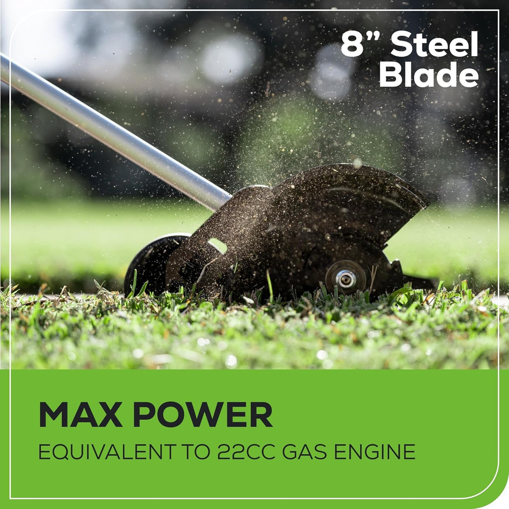 Greenworks 60V 8" Brushless Cordless Edger with 2.0Ah Battery & Charger – Tool-Free Depth Adjustment, Lightweight Lawn Edging Tool, 4-Year Warranty