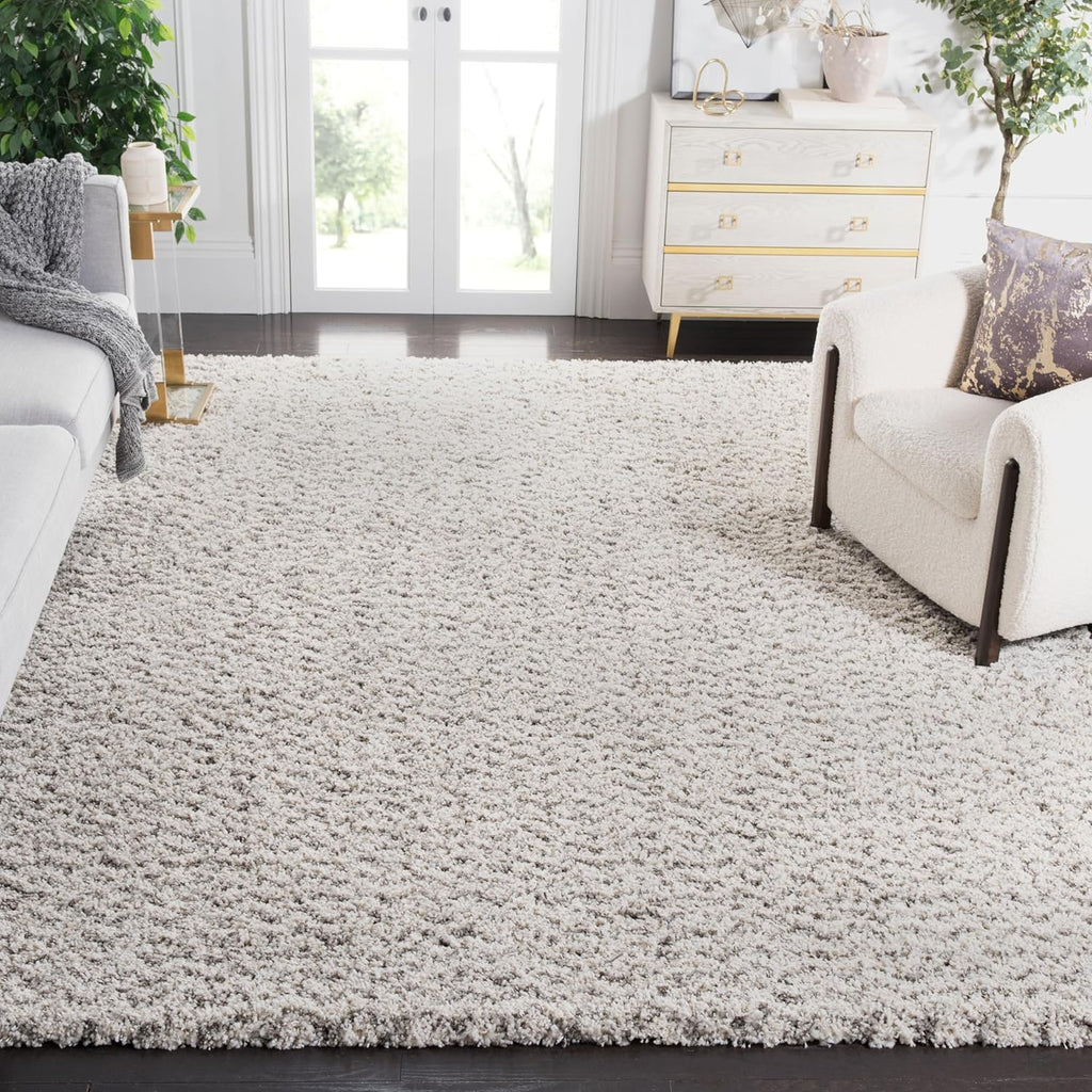 SAFAVIEH Hudson Shag Collection Area Rug - 9' x 12', Ivory & Grey, Chevron Design, Non-Shedding & Easy Care, 2-inch Thick Ideal for High Traffic Areas in Living Room, Bedroom (SGH330A)