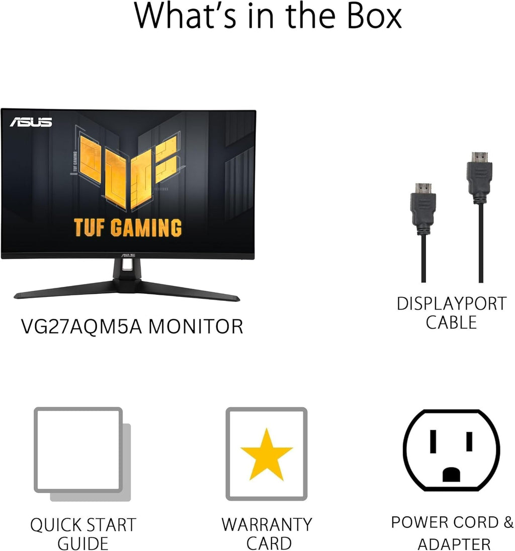 ASUS TUF Gaming 27” 1440P Monitor (VG27AQM5A) - QHD (2560x1440)  300Hz  Fast IPS  Extreme Low Motion Blur Sync  0.3ms  Speaker  95% DCI-P3  Shadow Boost  DisplayWidget Center  3 yr Warranty