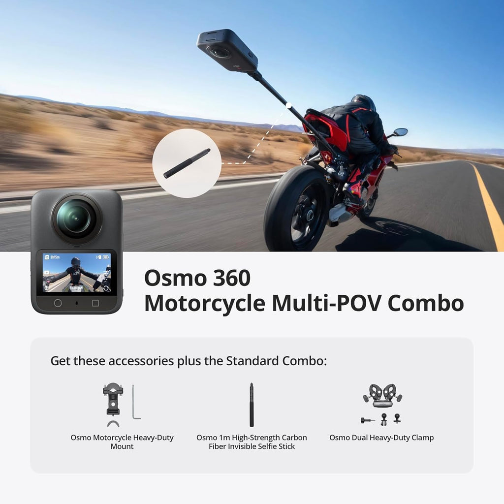 DJI Osmo 360 Motorcycle Multi-POV Combo  360 Camera with 1-Inch 360° Imaging  4K/120fps & 170° Boost  Heavy-Duty Mount  Native 8K 360° Video  Action Camera