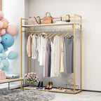 Heavy Duty Gold Clothing Rack with Shelves for Hanging Clothing, Gold Metal Freestanding Garment Rack for Retail Display (59" L)